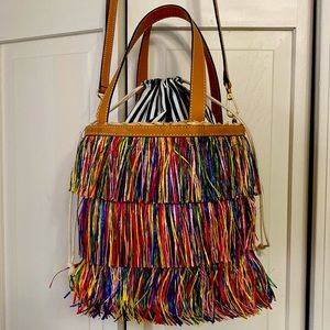 Frances Valentine Large Fringe Bucket Bag—Rainbow Fringe